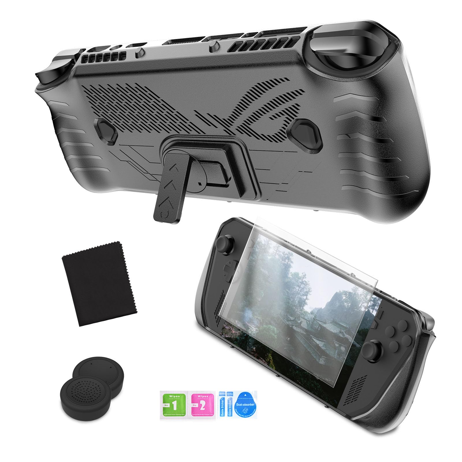 ZORBES Soft TPU Case for ROG Ally X Anti-Scratch Skin Cover with Folding Kickstand Anti-Slip Game Console Cover with Thumbsticks Covers Protective Case for ROG Ally X Gaming Console, Black ZORBES Soft TPU Case for ROG Ally X Anti-Scratch Skin Cover with Folding Kickstand Anti-Slip Game Console Cover with Thumbsticks Covers Protective Case for ROG Ally X Gaming Console, Black